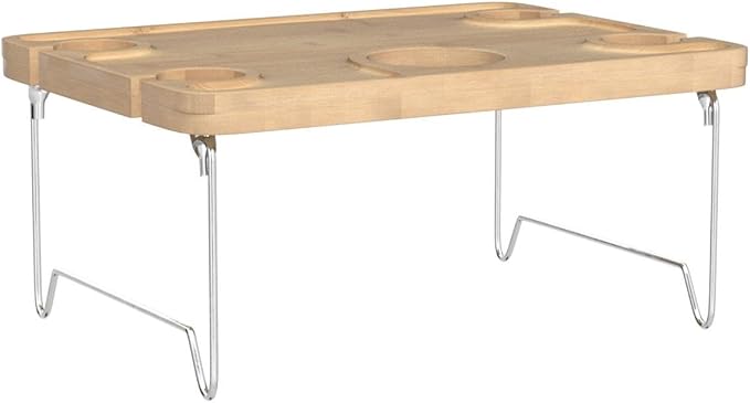 Tirrinia Portable Wine Picnic Table, Ideal Wine Gift for Women Men, Small Folding Outdoor Picnic & Cheese Tray with 4 Wine Glasses Holder for Camping, Park, Beach, Garden, Concerts,Steel Legs