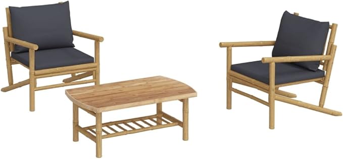Garden Lounge Set Bamboo Three Piece Set Modular Garden Seating Ensemble for Backyard Pond