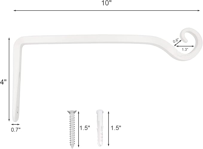 LOOGI Hanging Plant Bracket, Wall Hook Plant Hanger 10 Inch Decorative Hooks for Indoor Planter Lantern, Outdoor Bird Feeder Wind Chime, 2 Pack White