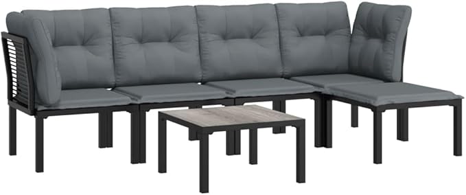 Garden Lounge Set Black and Grey Outdoor Conversation Set Garden Seating Ensemble for Backyard Pond