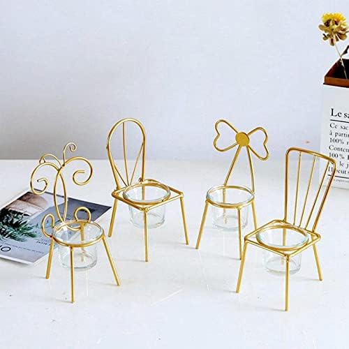 Iron Chair Candle Holder Gold Chair Shape Design Tea Light Candle Holder Mini Flower Planter Home Decor or Tabletop Candlestick Stand