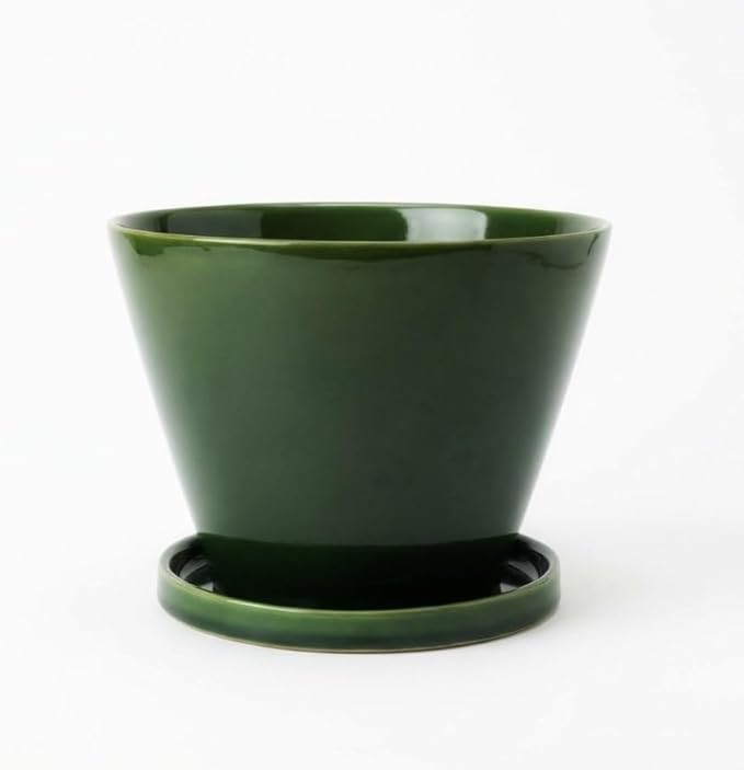 Glazed Gradient Color Ceramic Planter with Drainage Hole & Saucer for Indoor Tropical Plants, Green Reactive Glaze Plant Pot (Emerald Green, 8")