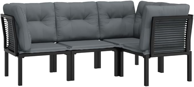 Garden Lounge Set Black and Grey PE Rattan Medium Modular Garden Furniture Set for Backyard Pond