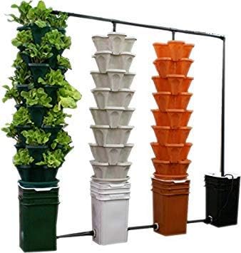 Mr. Stacky Large 64 Quart Stackable Planter 5-Pack - Grow More in Less Space - Plant Pots and Stack - DIY Vertical Gardening System - for Growing Veggies, Herbs, Garden Greens, Starwberries (Black)
