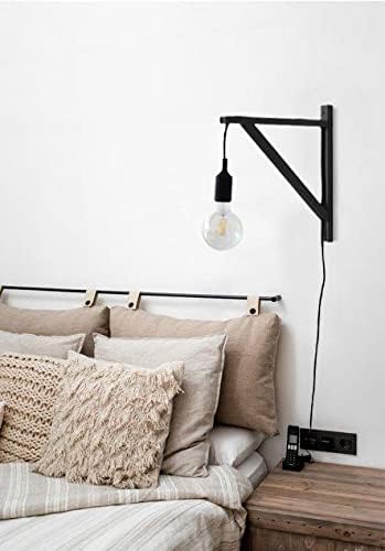 PRIADE Wall Mounted Wood Bracket for Hanging Sconce Pendant Lamp Kits, Planters, Lanterns, Wind Chimes, 12 Inch Floating Shelves Bracket, Set of 2 (Black)