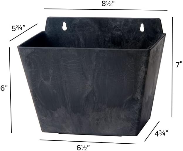 Root & Vessel Self Watering Wall Planters for Indoor or Outdoor Plants, Unique Marbled Wall Pot, Made of Eco-Friendly Blend of Stone and Plastic, Black, 8.5"