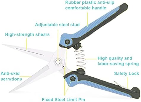 Garden Scissors, Pruning Shears with Straight Blades, Florist Scissors, Multi-Tasking Garden Snips for Arranging Flowers, Trimming Plants and Harvesting Herbs, Fruits or Vegetables (Blue)