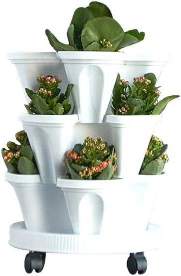 Vertical Planter 3 Tiered,Stackable Planters for Strawberry Herb Flower and Vegetable Stacking Garden Tower Gardening Pots with Removable Wheels and Bottom Indoor Outdoor