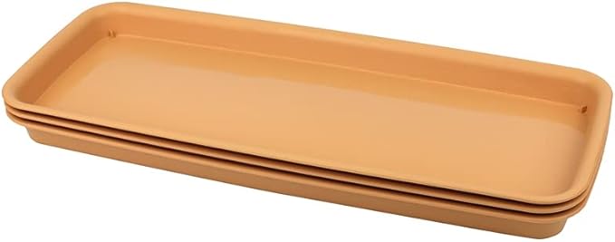 BangQiao 21 Inch Plastic Rectangular Planter Pot Saucer Tray for Indoor and Outdoor Plants, Pack of 3, Terracotta