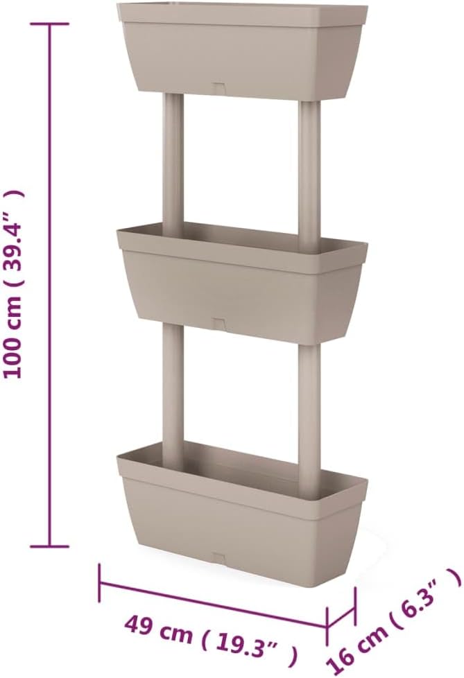 Stackable Garden Planter Set of 3 Taupe 39.4 Inch with Water Reservoir, Expandable Patio Planter Boxes for Balcony Terrace, DIY Vertical Gardening System, Durable TPR Outdoor