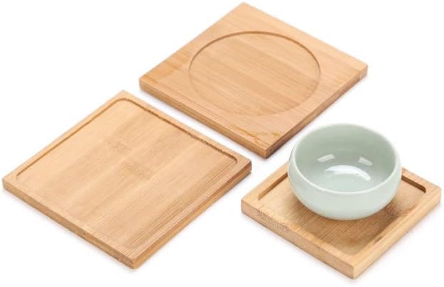 lasenersm 2 Pieces Bamboo Saucer 5 Inch Planter Pot Saucer Plant Tray Bamboo Plant Saucer Square Plant Pot Tray Flower Drip Tray Flower Pot Drainage Tray for Indoor and Outdoor Plants