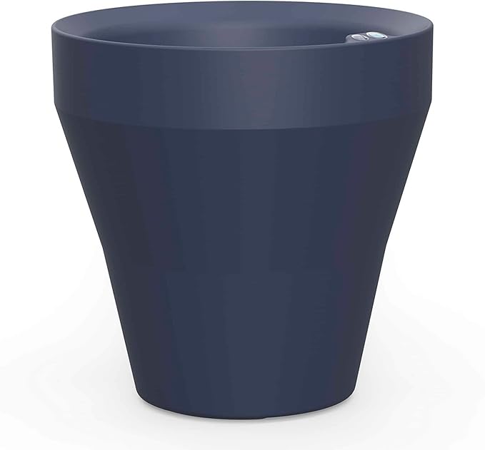 Crescent Garden TruDrop Rim Modern Self Watering Planter with Water Level Indicator, Indoor/Outdoor Weather-Safe Round Plant Pot, Grow Healthy Plants & Flowers - 18" W (Midnight)