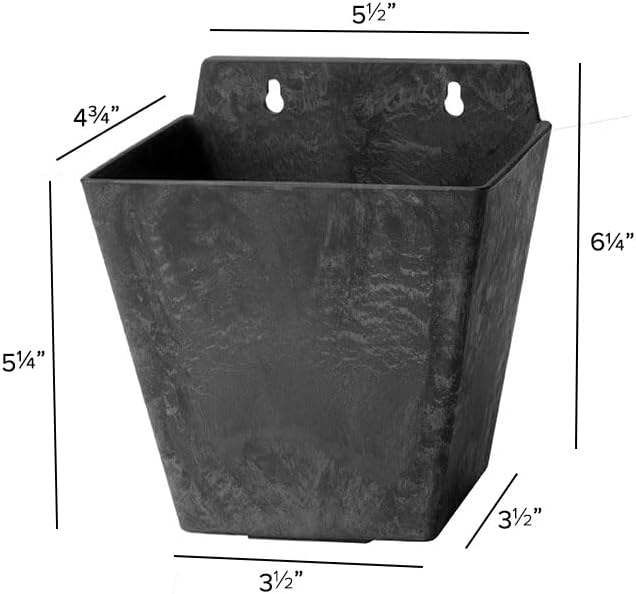 Root & Vessel Self Watering Wall Planters for Indoor or Outdoor Plants, Unique Marbled Wall Pot, Made of Eco-Friendly Blend of Stone and Plastic, Black, 5.5"