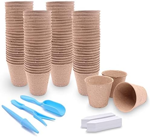 3T GROUP 100 Pack 3.15 Inch Mini Pot for Plants,Small Compostable Planting Pots,Biodegradable Disposable Flower Pots for Vegetables,Fruit with 100 Labels,Tool (100pcs)