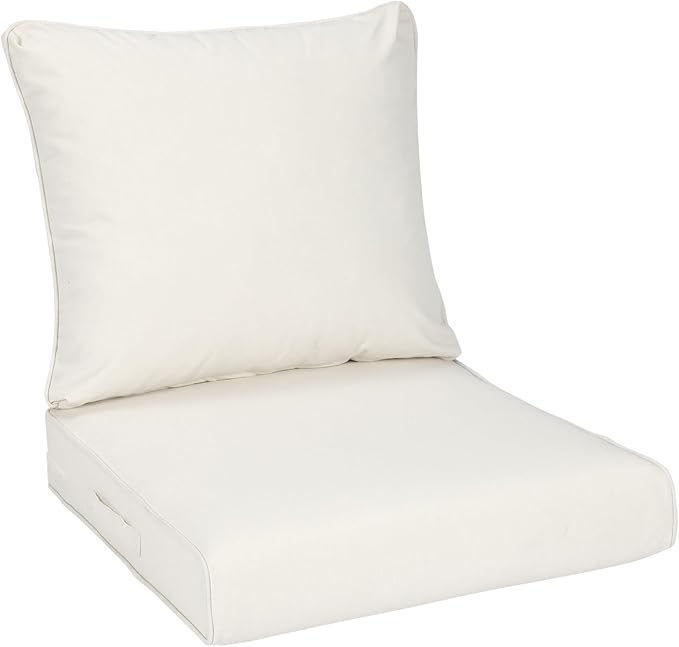 Aoodor 21" x 21" Patio Deep Seat Cushion Set, Water Resistant & Fade Resistant Outdoor Furniture Cushions with Adjustable Straps for Patio, Deck, Garden, Ivory