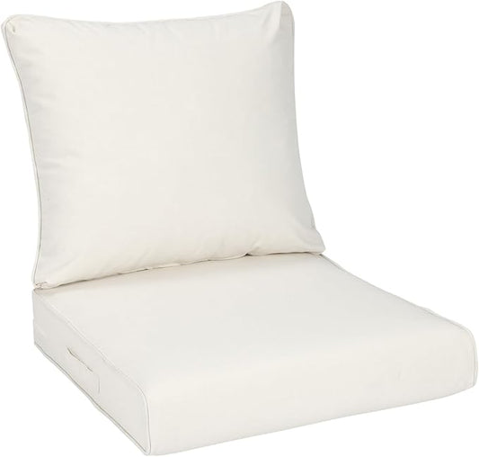 Aoodor 21" x 21" Patio Deep Seat Cushion Set, Water Resistant & Fade Resistant Outdoor Furniture Cushions with Adjustable Straps for Patio, Deck, Garden, Ivory