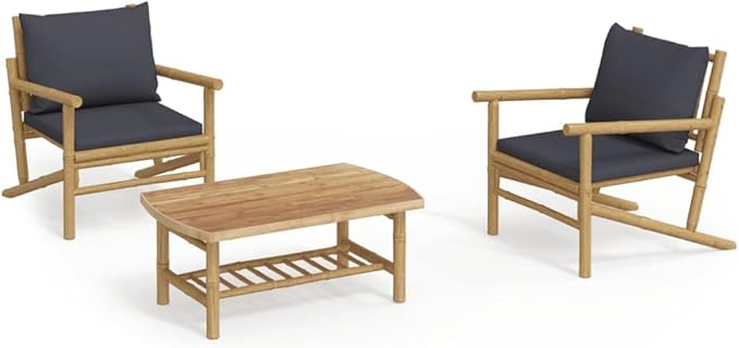 Garden Lounge Set Bamboo Three Piece Set Modular Garden Seating Ensemble for Backyard Pond