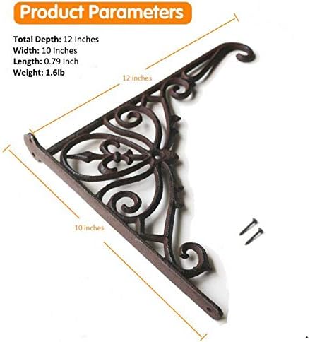 Cast Iron Hanging Plants Bracket, Heavy Duty 12" Indoor Outdoor Durable Wall Planter Hooks for Flower Pots Basket Bird Feeder Wind Chime Lanterms Patio Lawn Garden Hanger Hardware Bracket