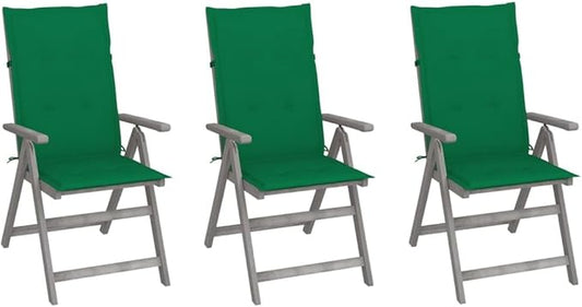Garden Reclining Chairs 3 pcs with Cushions Solid Acacia Wood
