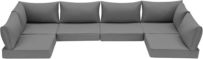 HOMREST Outdoor Replacement Cushions for Patio Furniture,Water-Repellent Sofa Cushion for 6-Seat Rattan Wicker Sectional Patio Conversation Sets,14-Piece Cushions Set for Outdoor Couch-Gray