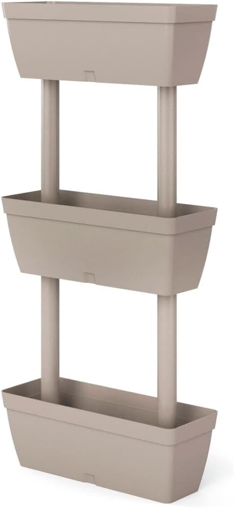 Stackable Garden Planter Set of 3 Taupe 39.4 Inch with Water Reservoir, Expandable Patio Planter Boxes for Balcony Terrace, DIY Vertical Gardening System, Durable TPR Outdoor