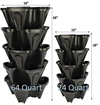 Mr. Stacky Large 64 Quart Stackable Planter 5-Pack - Grow More in Less Space - Plant Pots and Stack - DIY Vertical Gardening System - for Growing Veggies, Herbs, Garden Greens, Starwberries (Black)