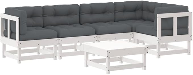 Garden Lounge Set White Solid Pine Wood, Oxford Fabric Large Outdoor Seating Set Garden Seating Ensemble for Backyard Pond