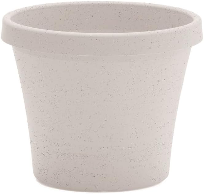 Bloem Terra 4" Diameter Round Vanilla Bean Resin Planter Pot with Pre-Drilled Drainage Holes for Indoor and Outdoor Gardening