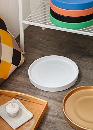 12 inch Matte White Ceramic Plant Saucer Set of 2 with Plant Saucer mat