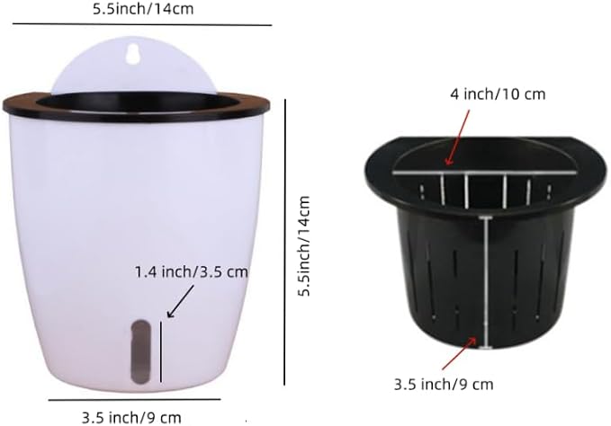 Visible Water Level Self Watering Planter,Hanging Planters,Wall Mounted Plants Holder,Small Flower pots Indoor Out Flowerpot with 3 Hooks Plastic Pots for Plants 3 Pack (White, 5.5inch)