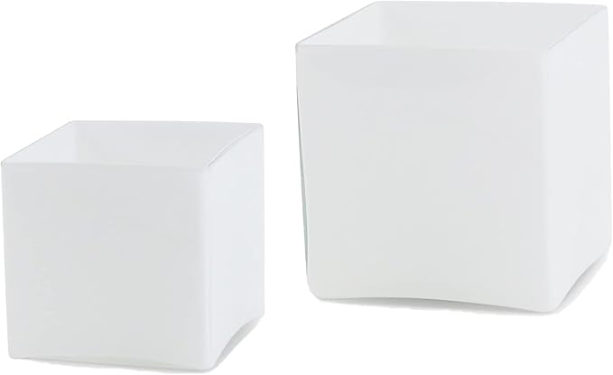 WGV Cube Glass Vase, Candle Holder, 6"x6"x6", White Elegant Floral Accent Container Planter Terrarium Storage for Wedding Party Ceremony Event Home Decor, 1 Piece, VCB0006WT
