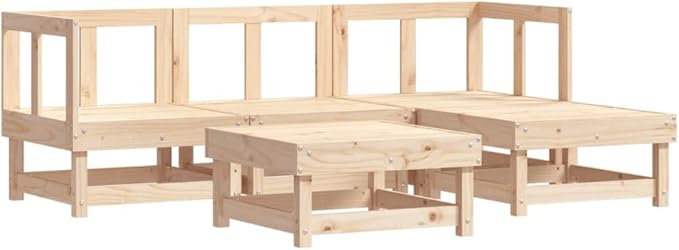 Garden Lounge Set Beige, Natural Wood Outdoor Seating Set Garden Seating Ensemble for Backyard Deck