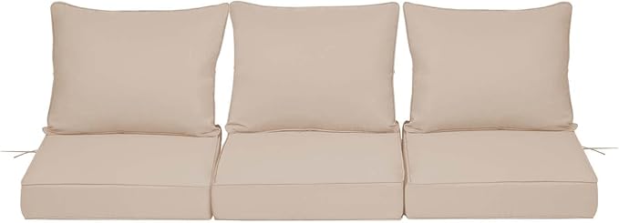 Outdoor Chair Cushions 3 Set,24 x 24 x 5IN, Patio Deep Seat Cushion for Patio Furniture, Waterproof & Fade Resistant Thick Deep Seating Pads for Outside Wicker Ratten Chair Sofa Couch,Khaki