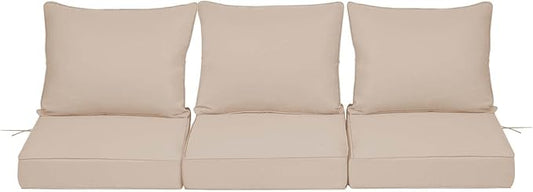 Outdoor Chair Cushions 3 Set,24 x 24 x 5IN, Patio Deep Seat Cushion for Patio Furniture, Waterproof & Fade Resistant Thick Deep Seating Pads for Outside Wicker Ratten Chair Sofa Couch,Khaki
