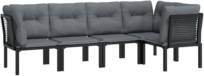 Garden Lounge Set Black and Grey Outdoor Conversation Set Garden Seating Ensemble for Backyard Pond