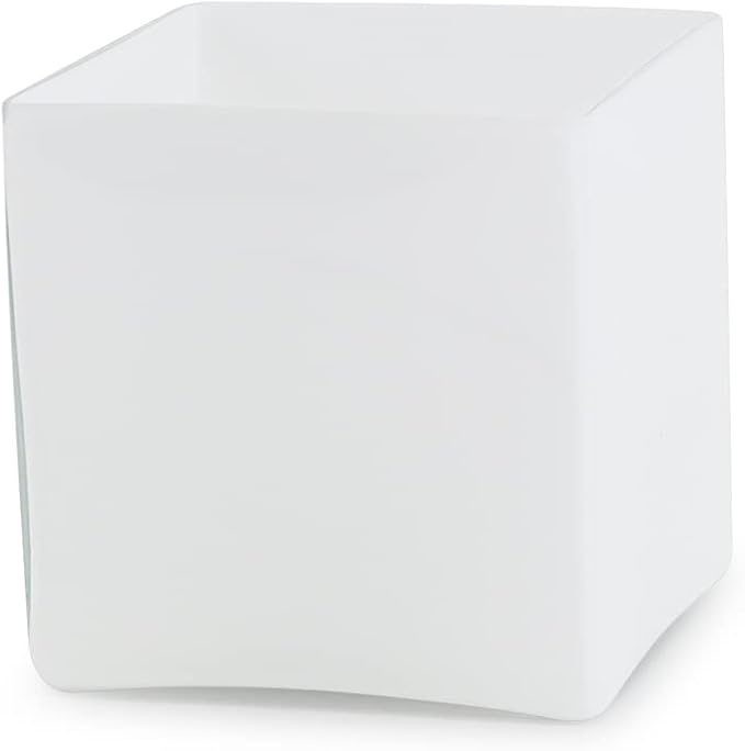 WGV Cube Glass Vase, Candle Holder, 6"x6"x6", White Elegant Floral Accent Container Planter Terrarium Storage for Wedding Party Ceremony Event Home Decor, 1 Piece, VCB0006WT