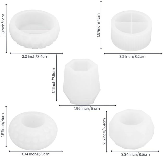 5PCS Silicone Flower Pot Planter Mold – DIY Candle Holder Mould for Succulent Plant, Concrete, Gypsum, Cement, Epoxy, Resin Casting, Vase, Jar, Storage Box Craft Decoration, Included 5 Different Shape