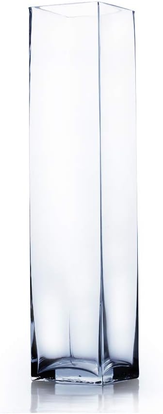 WGV Tall Square Vase Glass Block, Length 4", Height 16", Clear Floral Container, Masterpiece, Planter Terrarium for Wedding Party Event, Home Office Decor, 1 Piece