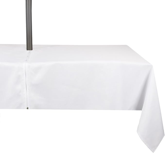 Outdoor Tablecloth Wrinkle-Free Stain Resistant Waterproof Polyester Fabric Table Cover with Zipper Umbrella Hole for Picnic/Party/Dinner/Patio Garden(60×84inch,Zippered,White)