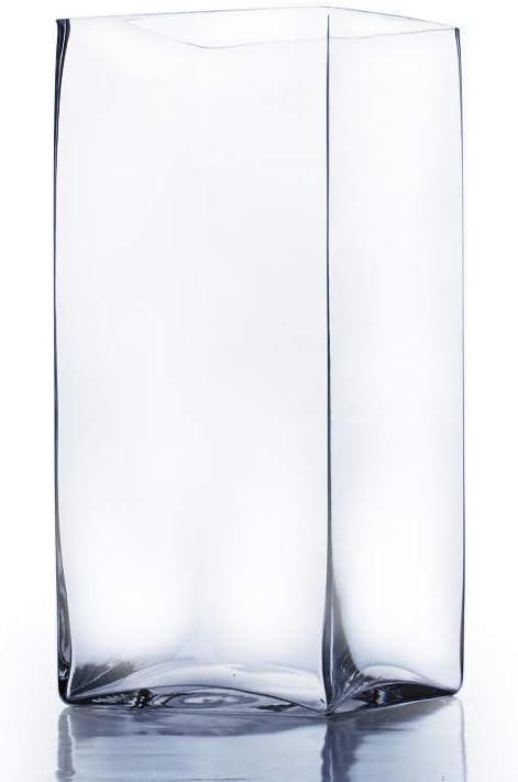 WGV Tall Square Vase Glass Block Bulk, Length 5", Height 10", Clear Large Floral Plant Container, Fish Tank, Planter Terrarium for Wedding Party Event, Home Office Decor, 6 Pieces