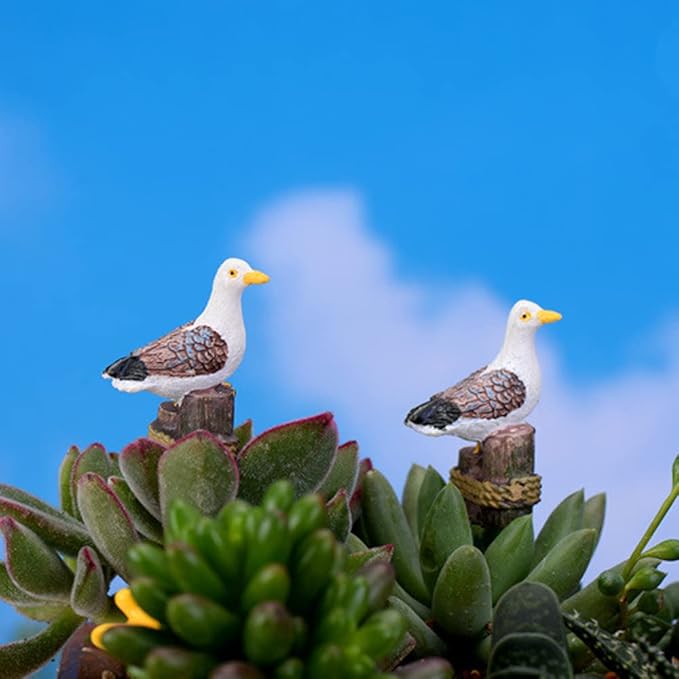 2PCS Seagulls Bird Micro Landscape Ornaments, Miniature Figurines Fairy Garden Accessories, Garden DIY Kit