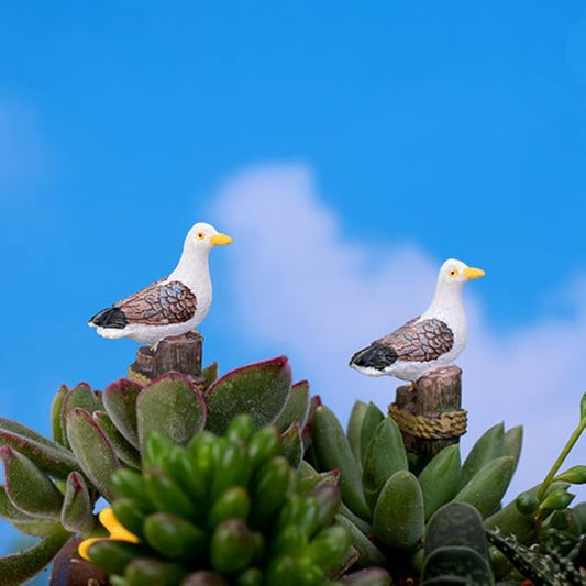 2PCS Seagulls Bird Micro Landscape Ornaments, Miniature Figurines Fairy Garden Accessories, Garden DIY Kit