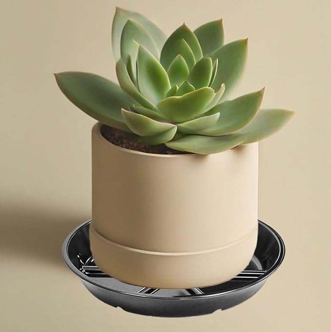 Plant Saucer Pot Tray 14 inch, 2 Packs Flower Planter Saucers and Drip Trays, Heavy Duty Round Plastic Flower Plant Dish Pant Plate to Catch Water for Indoor & Outdoor, Black