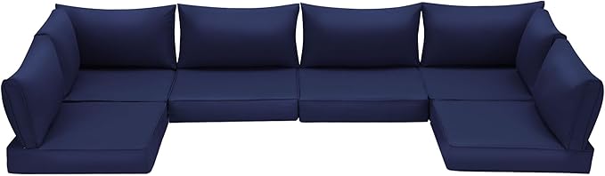 HOMREST Outdoor Replacement Cushions for Patio Furniture,Water-Repellent Sofa Cushion for 6-Seat Rattan Wicker Sectional Patio Conversation Sets,14-Piece Cushions Set for Outdoor Couch（Navy Blue）