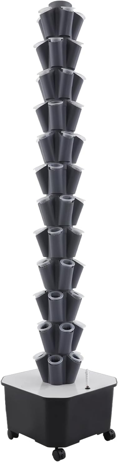 Hydroponic Grow Tower 12 Tiers 60 Holes, 6.6Gal Indoor Vertical Garden System with Water Pump, Automatic Water Circulation - Garden Hydroponic Growing Kit for Leafy Vegetables, Herbs, Strawberries