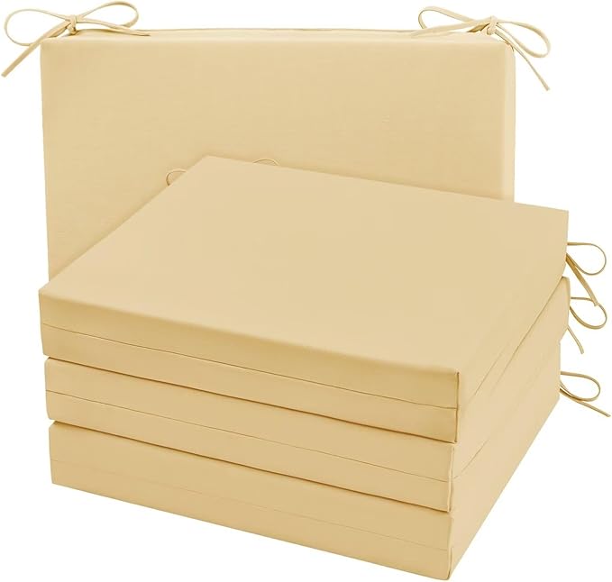 Cozyide Outdoor Chair Cushions, Waterproof Patio Seat Cushions with Adjustable Straps, Square Corner Patio Chair Cushions for Garden, Khaki, 18.5x16x3 Inch (Pack of 4)