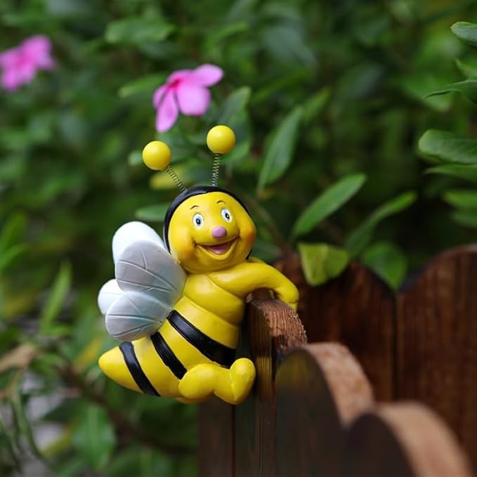 Set of 2 Bee Figure Plant Pot Hanger, Turtle Flower Pot Hugger, Resin Bees Statue, Funny Pot Huggers for Planters, Cute Climbing Bee Flower Pot Hugger, Garden Fence Balcony Patio Yard