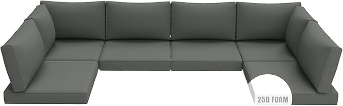 14 Pieces Replacement Patio Cushion for Outdoor Sectional Furniture, Waterproof Outdoor Cushion for 6-Seat Wicker Patio Sofa Sets, 3.2'' Thick with 25D Foam (Grey, 25.2x25.2 Inches)