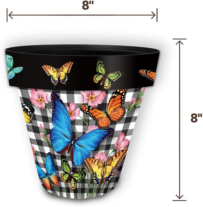 Briarwood Lane Spring Planter 8.5" x 8.5" x 8.5" Checkered Butterflies Small for Spring Planter
