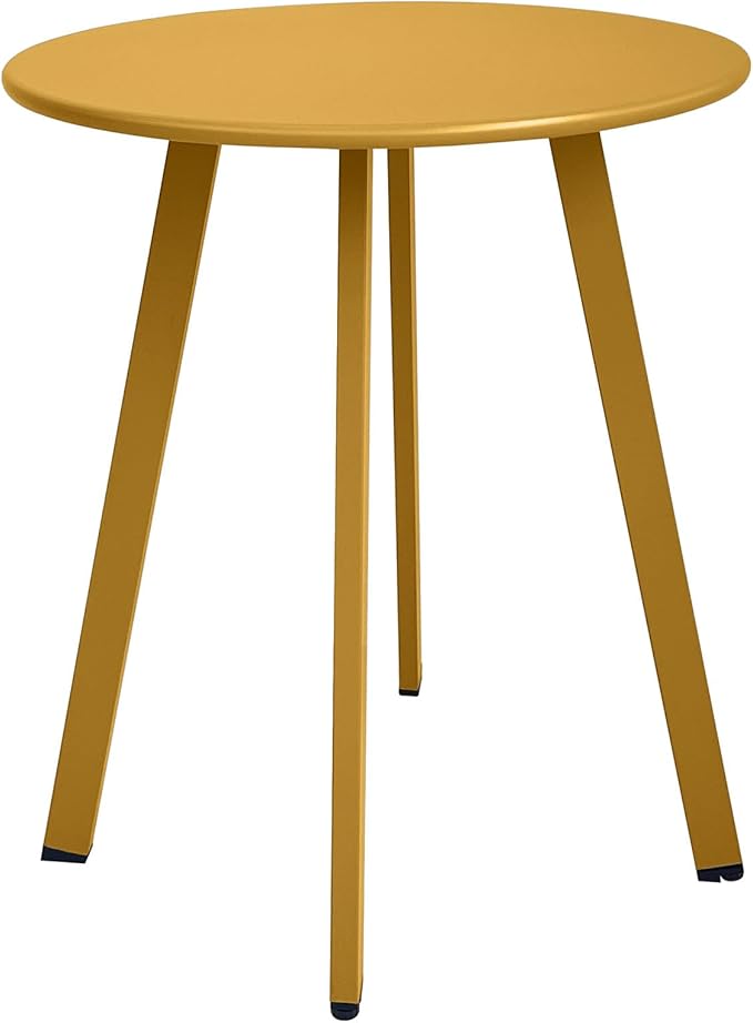 Outdoor Side Table - Weather Resistant Patio Small Round Metal Steel Side Table, Waterproof End Table for Garden, Balcony, Yard - Yellow